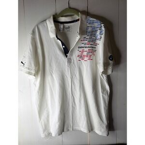PUMA BMW Motorsport Mens Large White Graphic Cotton Pique Polo 761994